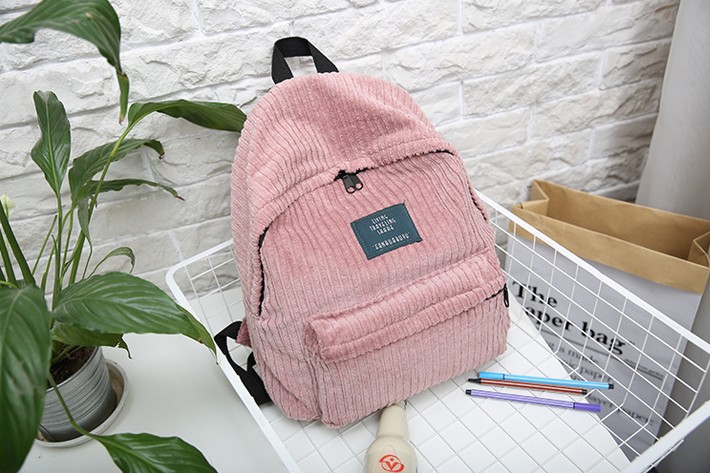 粗條紋燈芯絨背包