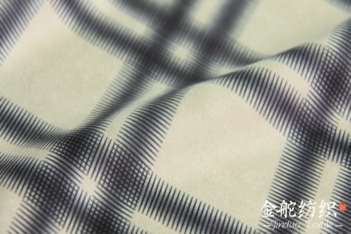 麂皮絨印花，格子花型細節(jié)圖