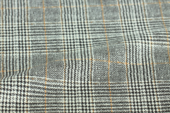 橙黃色印花千鳥格紋麂皮絨