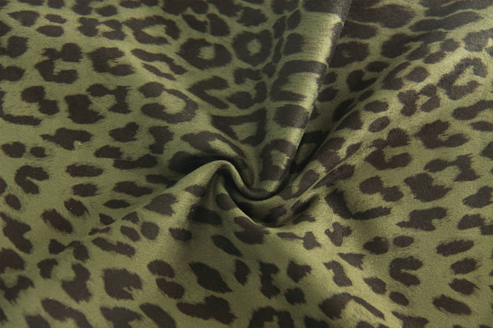 軍綠色豹紋麂皮絨