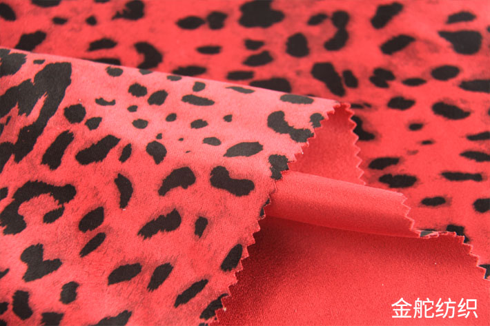 紅色豹紋麂皮絨印花